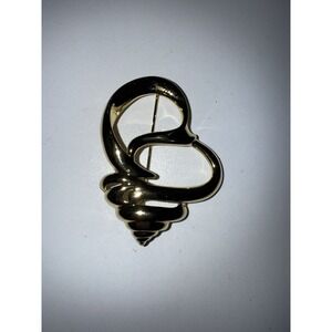 Vintage Piscitelli Seashell Brooch Open Metalwork Large Pin 2.5" Shell Gold Tone